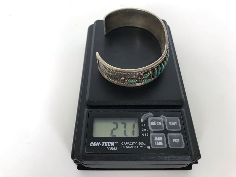 Signed F.M. Begay Navajo Native American Sterling Silver Turquoise Cuff Bracelet 27g [Photo 7]