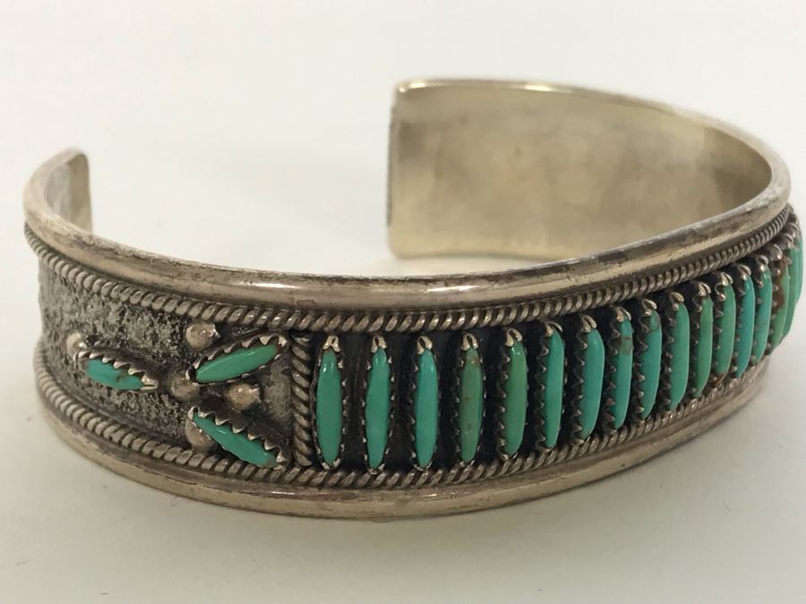 Signed F.M. Begay Navajo Native American Sterling Silver Turquoise Cuff Bracelet 27g [Photo 1]