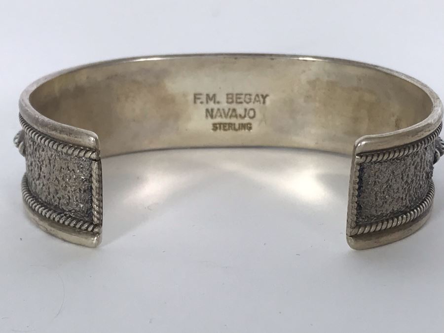 Signed F.M. Begay Navajo Native American Sterling Silver Turquoise Cuff Bracelet 27g [Photo 5]