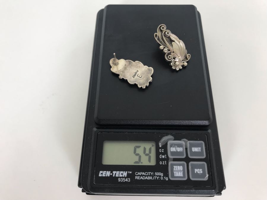 Elegant Pair Of Sterling Silver Earrings Signed E 5.4g [Photo 6]