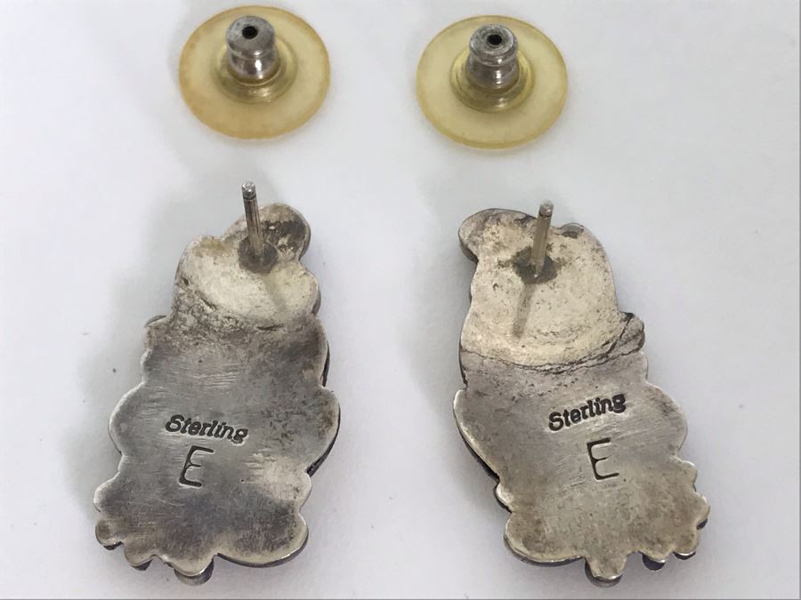 Elegant Pair Of Sterling Silver Earrings Signed E 5.4g [Photo 5]