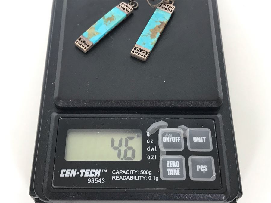 Sterling Silver / Turquoise Earrings Signed OBOMA 925 4.6g [Photo 6]