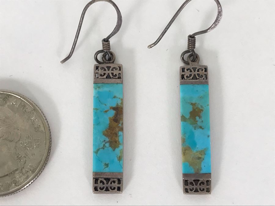 Sterling Silver / Turquoise Earrings Signed OBOMA 925 4.6g