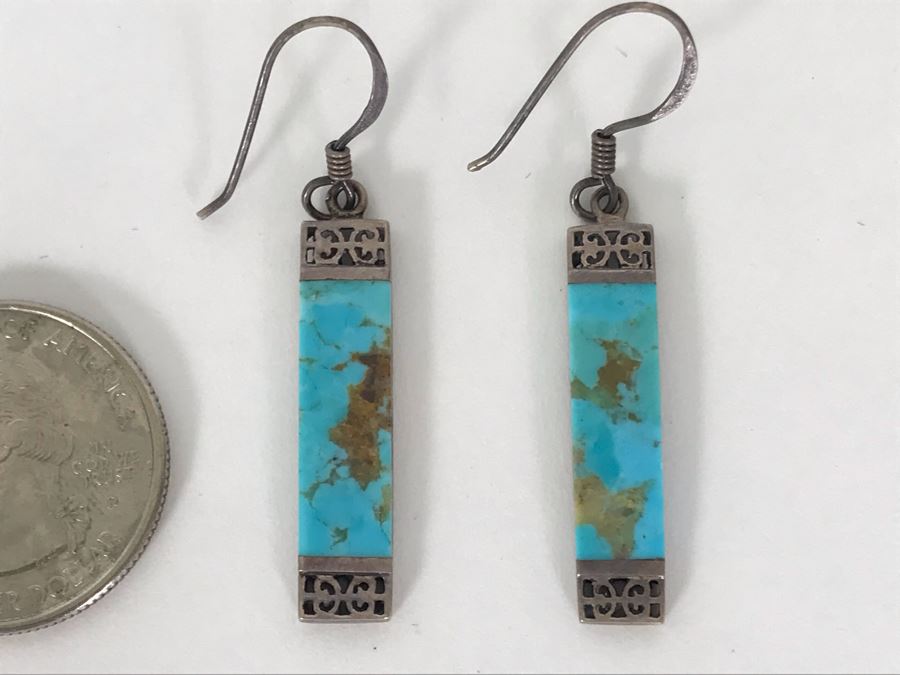 Sterling Silver / Turquoise Earrings Signed OBOMA 925 4.6g [Photo 2]