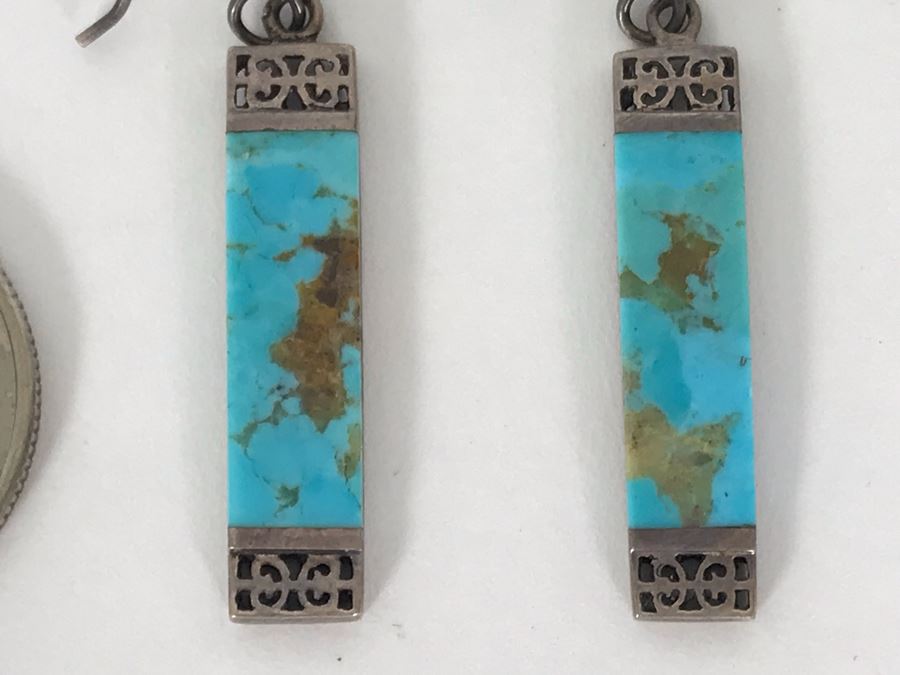 Sterling Silver / Turquoise Earrings Signed OBOMA 925 4.6g [Photo 3]