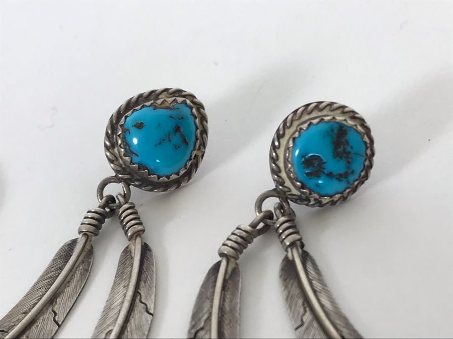 Sterling Silver / Turquoise Native American Post Earrings 7.4g [Photo 5]