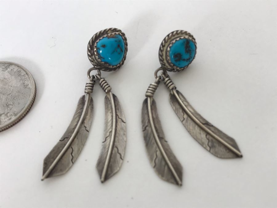 Sterling Silver / Turquoise Native American Post Earrings 7.4g [Photo 2]