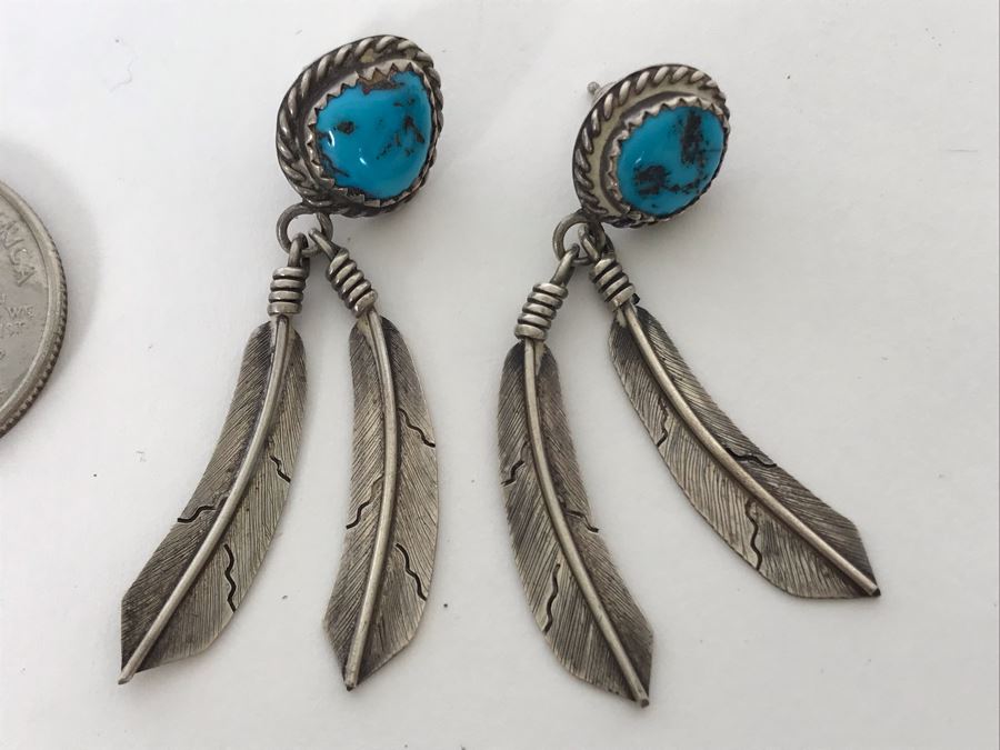 Sterling Silver / Turquoise Native American Post Earrings 7.4g [Photo 1]
