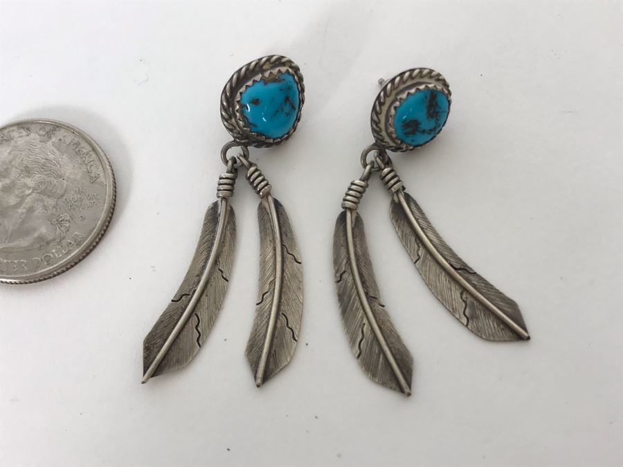 Sterling Silver / Turquoise Native American Post Earrings 7.4g [Photo 4]