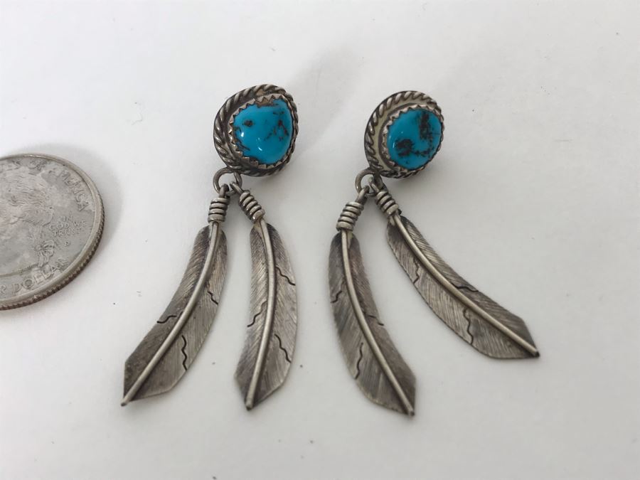 Sterling Silver / Turquoise Native American Post Earrings 7.4g [Photo 3]