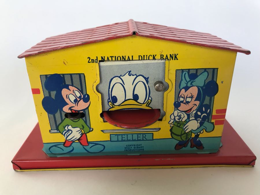 Vintage Walt Disney Productions Tin Litho Bank J. Chein & Co USA 6.5W X 3D X 3.5H [Photo 2]