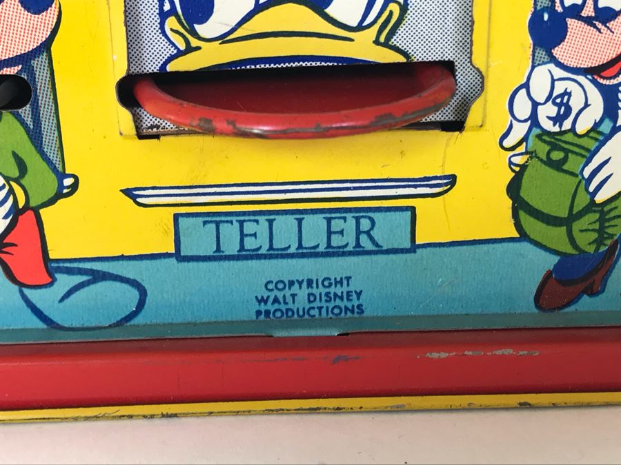 Vintage Walt Disney Productions Tin Litho Bank J. Chein & Co USA 6.5W X 3D X 3.5H [Photo 3]
