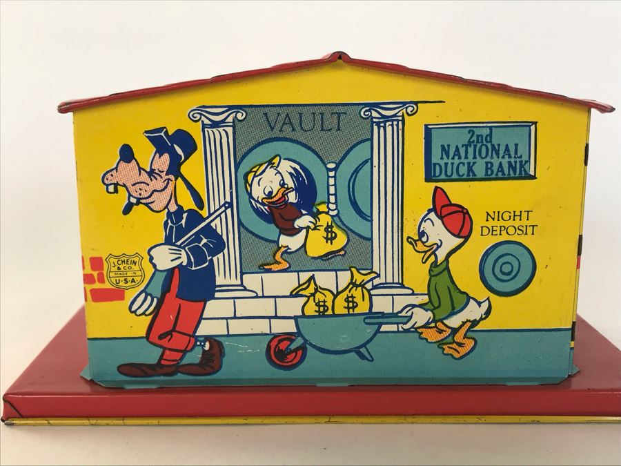 Vintage Walt Disney Productions Tin Litho Bank J. Chein & Co USA 6.5W X 3D X 3.5H [Photo 5]