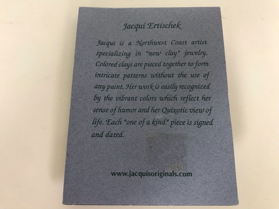 New Clay Jewelry Brooch Pin Signed By Northwest Coast Artist Jacqui Ertischek [Photo 3]