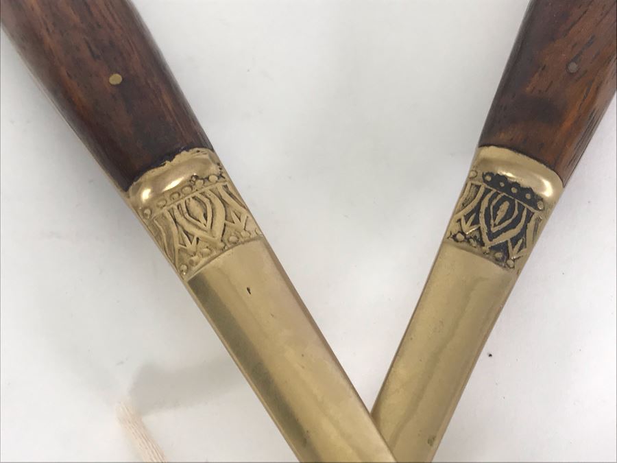 Nickel Bronze Thailand Salad Fork And Spoon Set Plus Vintage Brass Alligator Nutcracker [Photo 6]