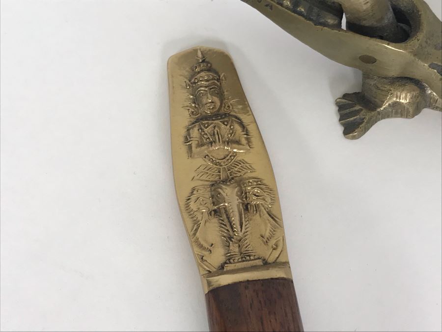 Nickel Bronze Thailand Salad Fork And Spoon Set Plus Vintage Brass Alligator Nutcracker [Photo 4]