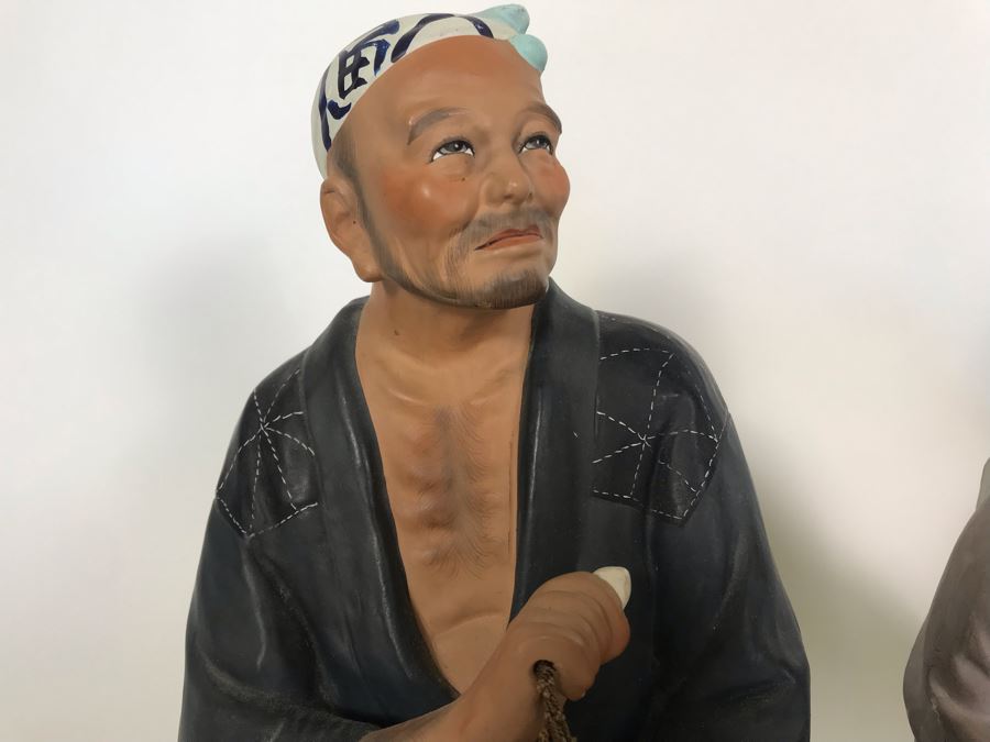 Set Of Three Large Japanese Hand Painted Mud Men Figures (Largest Is 9H) [Photo 10]