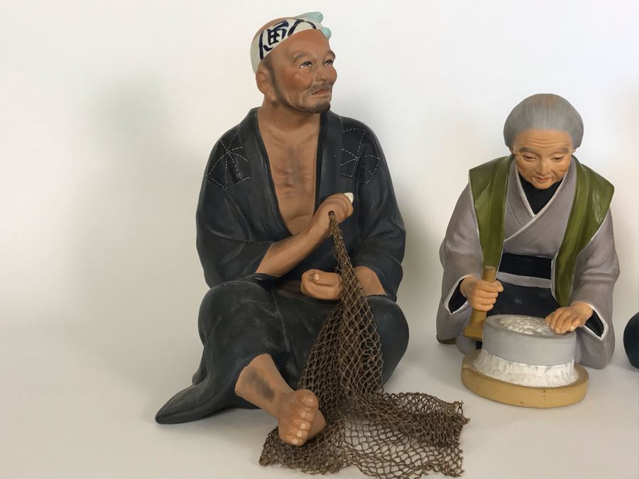 Set Of Three Large Japanese Hand Painted Mud Men Figures (Largest Is 9H) [Photo 8]