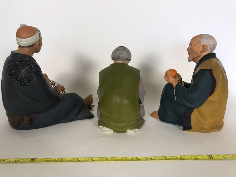 Set Of Three Large Japanese Hand Painted Mud Men Figures (Largest Is 9H) [Photo 12]