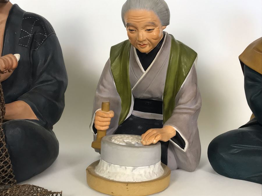 Set Of Three Large Japanese Hand Painted Mud Men Figures (Largest Is 9H) [Photo 6]