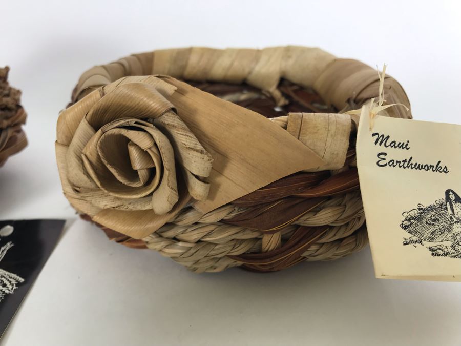 Pair Of Maui Hawaii Fiber Sculpture Baskets: Mika McCann (L - 7 X 5) And Susan Jenson (R - 6 X 3 Retailed $63) [Photo 7]