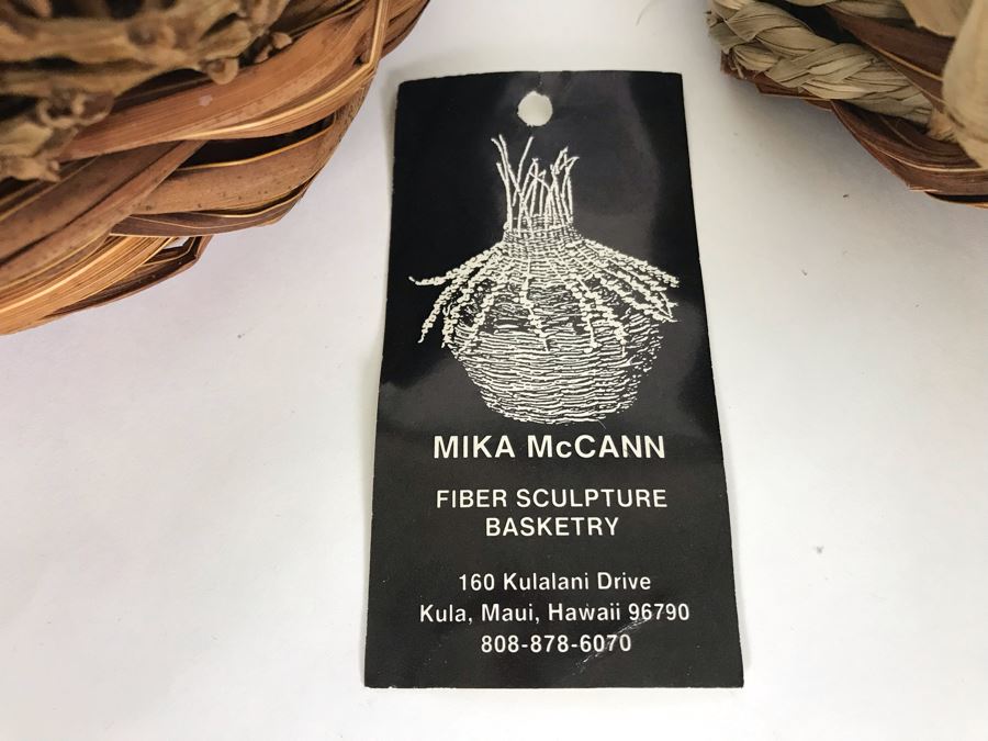 Pair Of Maui Hawaii Fiber Sculpture Baskets: Mika McCann (L - 7 X 5) And Susan Jenson (R - 6 X 3 Retailed $63) [Photo 6]