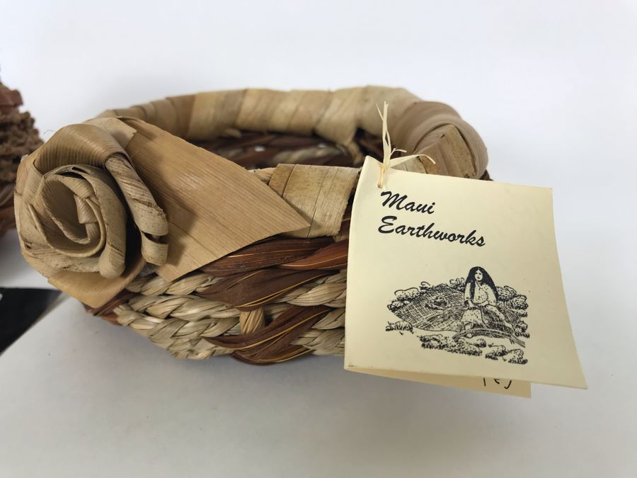 Pair Of Maui Hawaii Fiber Sculpture Baskets: Mika McCann (L - 7 X 5) And Susan Jenson (R - 6 X 3 Retailed $63) [Photo 8]
