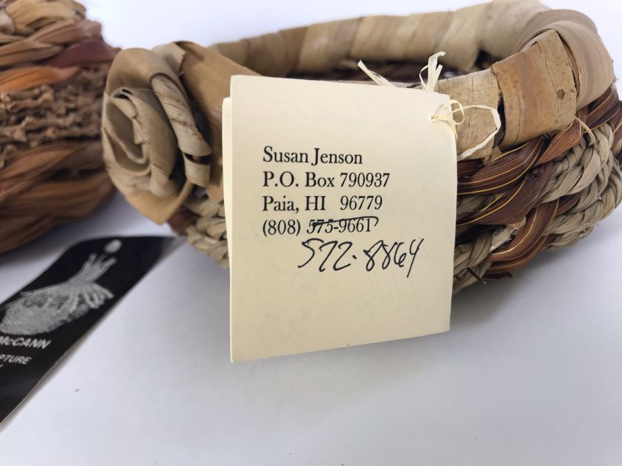 Pair Of Maui Hawaii Fiber Sculpture Baskets: Mika McCann (L - 7 X 5) And Susan Jenson (R - 6 X 3 Retailed $63) [Photo 11]