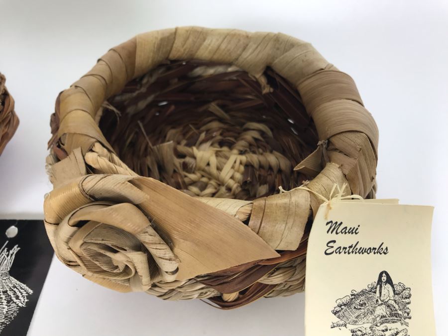 Pair Of Maui Hawaii Fiber Sculpture Baskets: Mika McCann (L - 7 X 5) And Susan Jenson (R - 6 X 3 Retailed $63) [Photo 9]