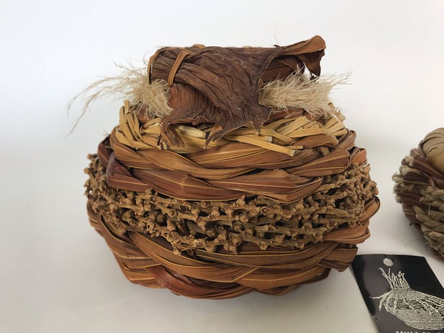 Pair Of Maui Hawaii Fiber Sculpture Baskets: Mika McCann (L - 7 X 5) And Susan Jenson (R - 6 X 3 Retailed $63) [Photo 4]