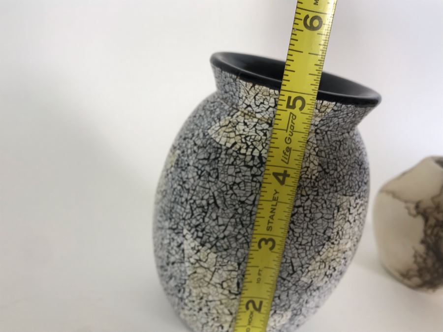 Signed Vail Family Horsehair Native American Pottery Pot 3.5H And Inlaid Eggshell Vase 5H [Photo 14]