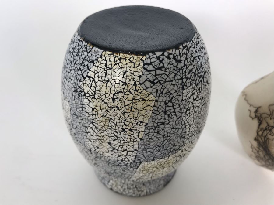 Signed Vail Family Horsehair Native American Pottery Pot 3.5H And Inlaid Eggshell Vase 5H [Photo 12]