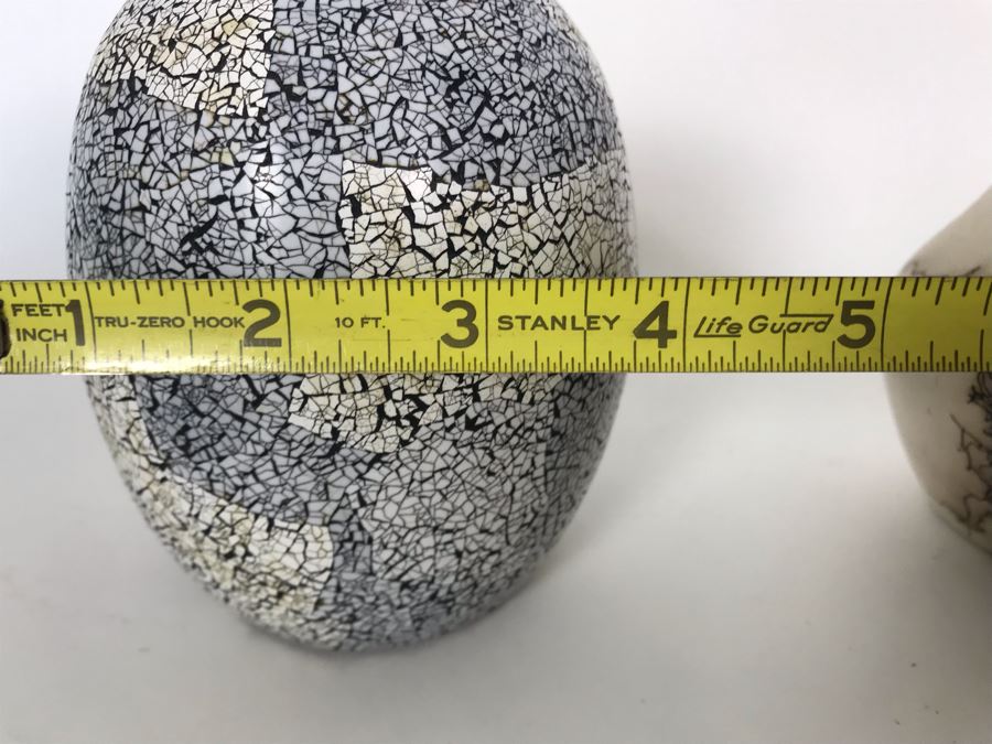 Signed Vail Family Horsehair Native American Pottery Pot 3.5H And Inlaid Eggshell Vase 5H [Photo 13]