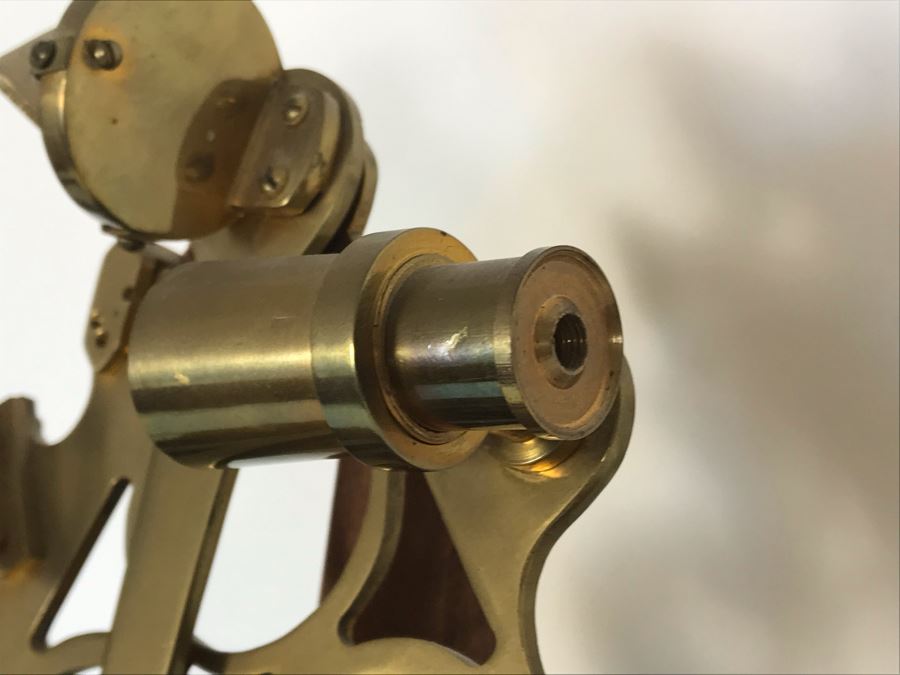 Stanley London Brass Sextant Nautical Navigation Instrument With Wooden Display Stand 12W X 6D X 9.5H [Photo 7]