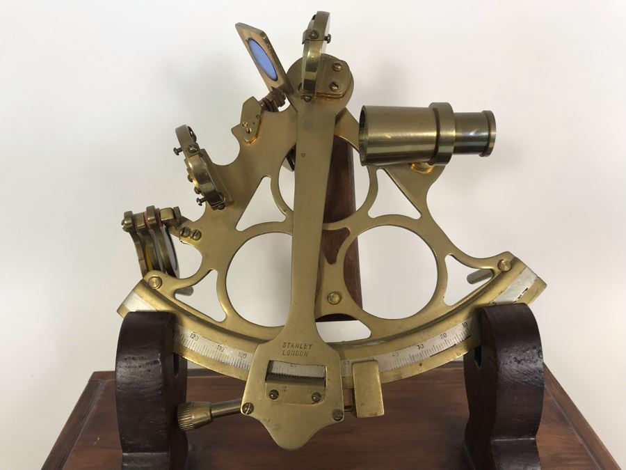 Stanley London Brass Sextant Nautical Navigation Instrument With Wooden Display Stand 12W X 6D X 9.5H [Photo 3]