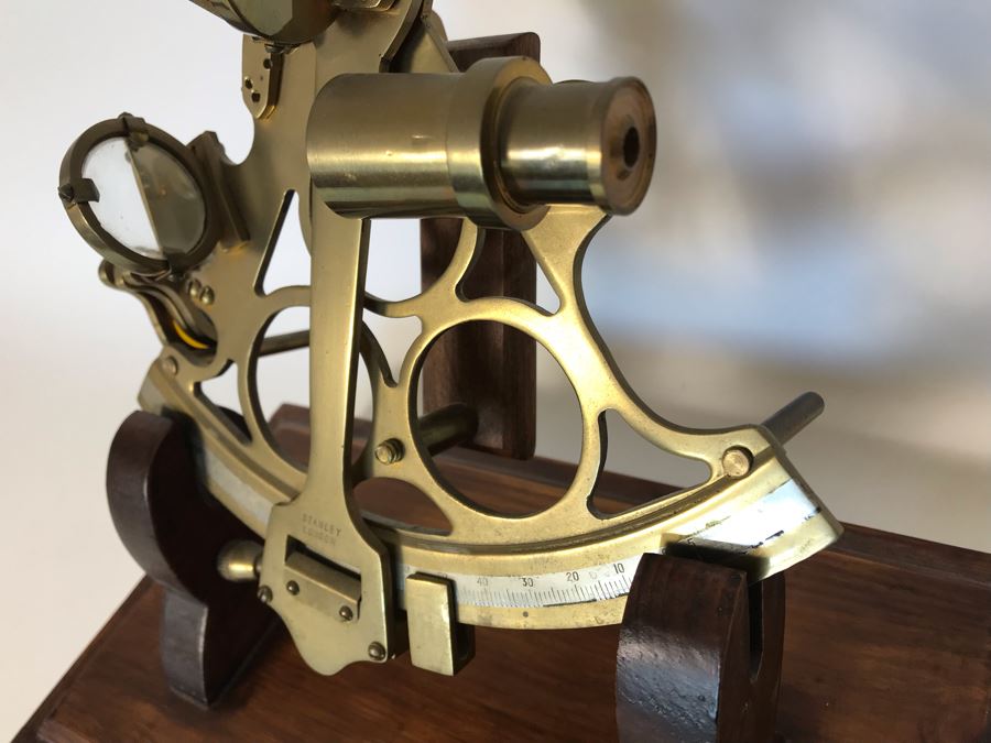 Stanley London Brass Sextant Nautical Navigation Instrument With Wooden Display Stand 12W X 6D X 9.5H [Photo 10]