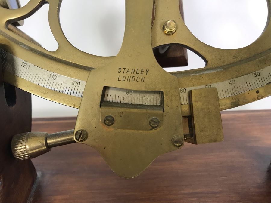 Stanley London Brass Sextant Nautical Navigation Instrument With Wooden Display Stand 12W X 6D X 9.5H [Photo 6]