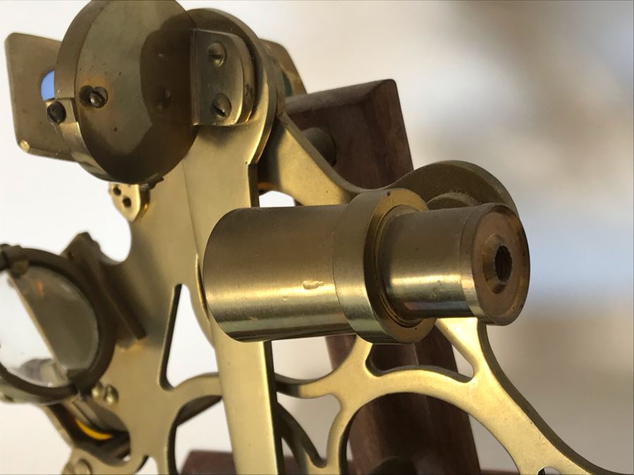 Stanley London Brass Sextant Nautical Navigation Instrument With Wooden Display Stand 12W X 6D X 9.5H [Photo 9]