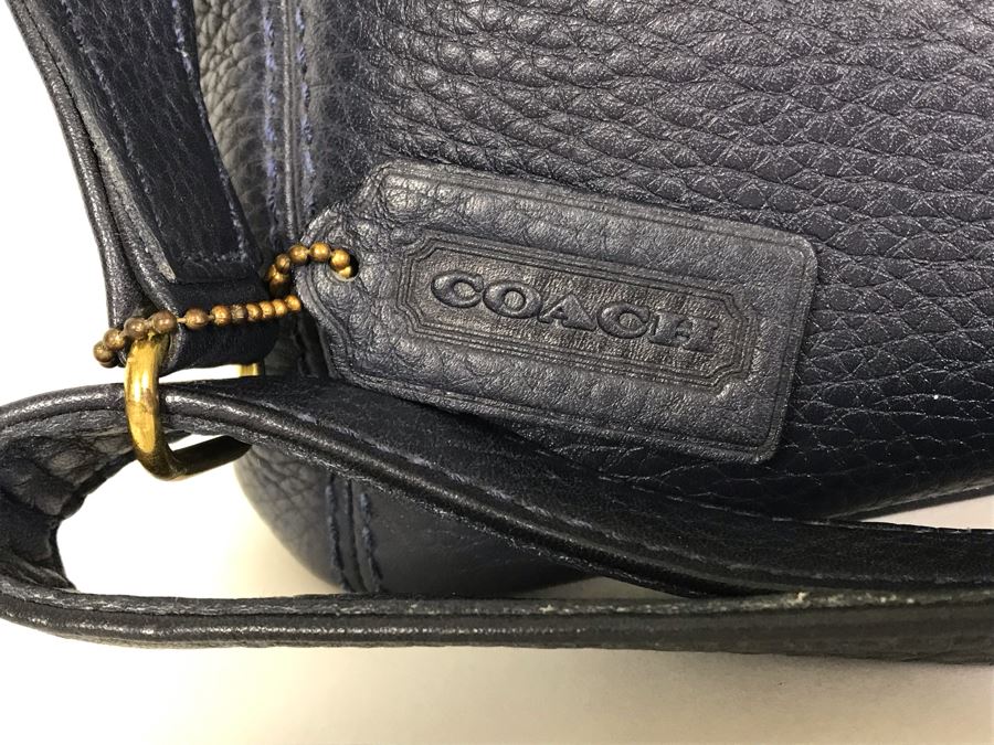 Dark Blue Leather Coach Handbag 12W X 9H [Photo 2]
