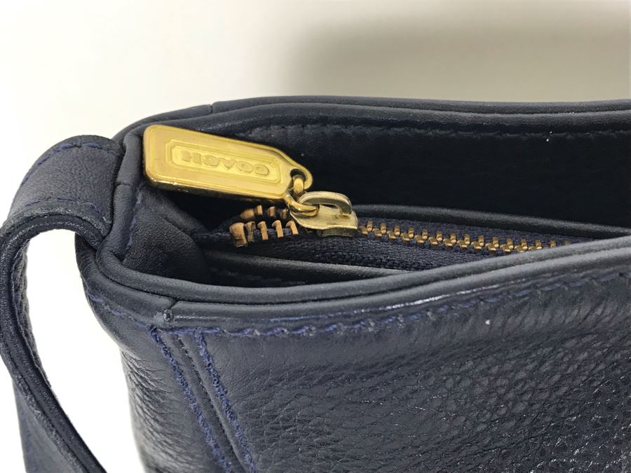 Dark Blue Leather Coach Handbag 12W X 9H [Photo 3]