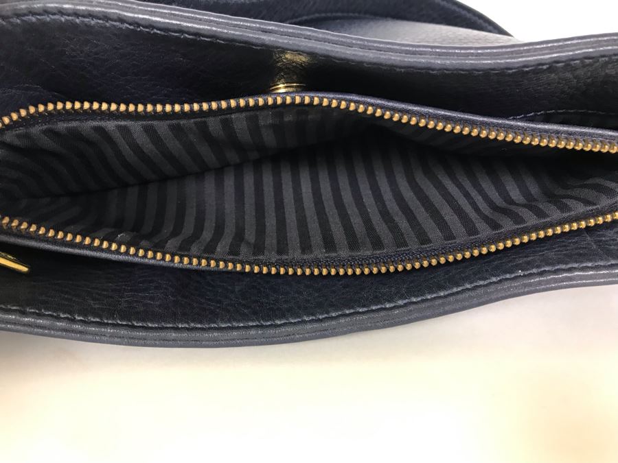 Dark Blue Leather Coach Handbag 12W X 9H [Photo 6]