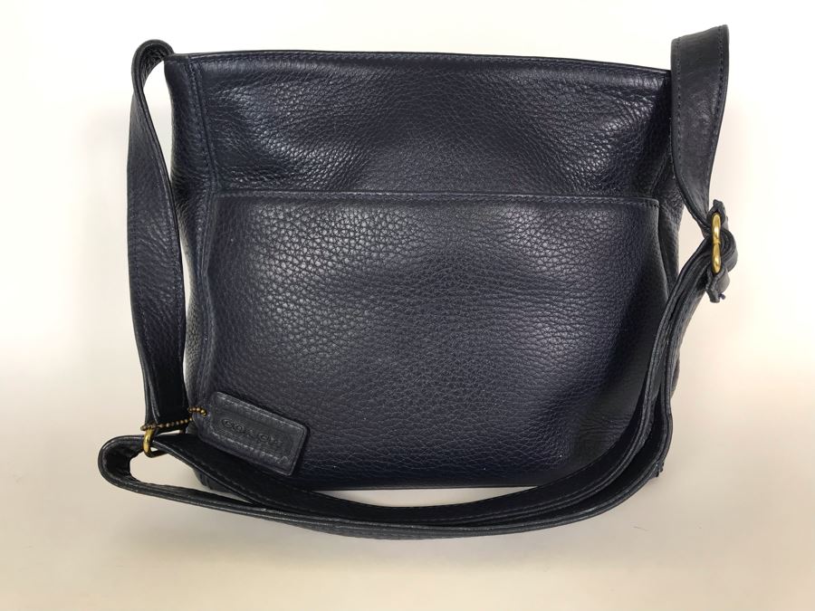 Dark Blue Leather Coach Handbag 12W X 9H