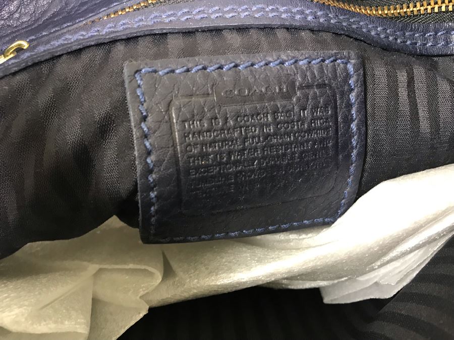 Dark Blue Leather Coach Handbag 12W X 9H [Photo 7]