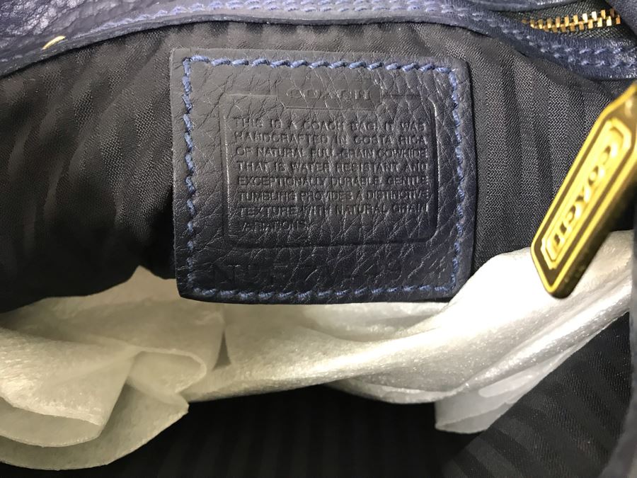 Dark Blue Leather Coach Handbag 12W X 9H [Photo 8]