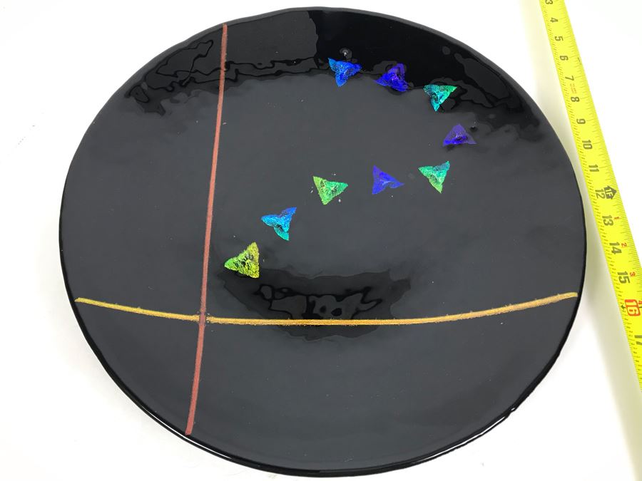 Original Art Glass Piece With Dichroic Glass By Dick Ditore: One Of San Diego's Prominent Contemporary Glass Artists 16R With Display Stand