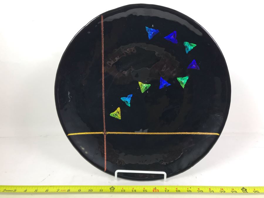 Original Art Glass Piece With Dichroic Glass By Dick Ditore: One Of San Diego's Prominent Contemporary Glass Artists 16R With Display Stand [Photo 3]