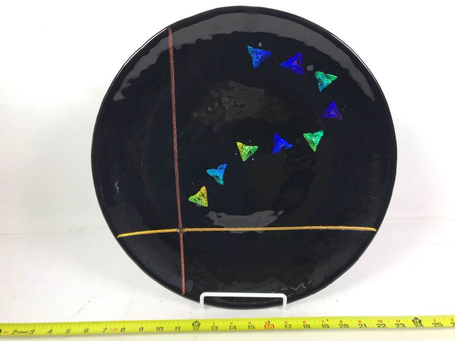 Original Art Glass Piece With Dichroic Glass By Dick Ditore: One Of San Diego's Prominent Contemporary Glass Artists 16R With Display Stand [Photo 2]