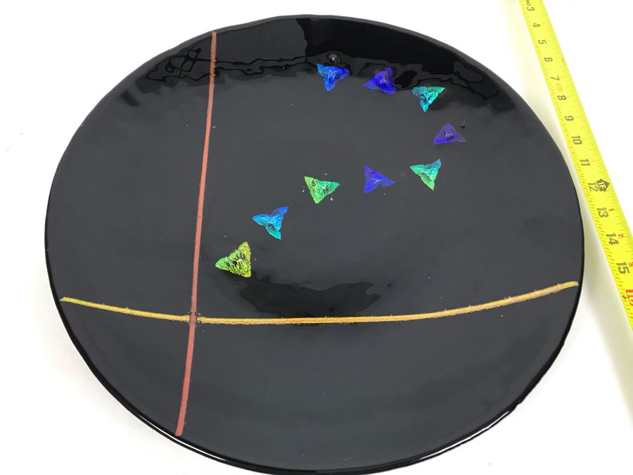 Original Art Glass Piece With Dichroic Glass By Dick Ditore: One Of San Diego's Prominent Contemporary Glass Artists 16R With Display Stand [Photo 6]