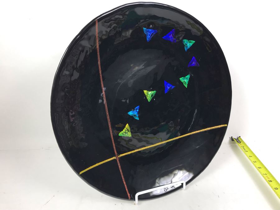 Original Art Glass Piece With Dichroic Glass By Dick Ditore: One Of San Diego's Prominent Contemporary Glass Artists 16R With Display Stand [Photo 5]