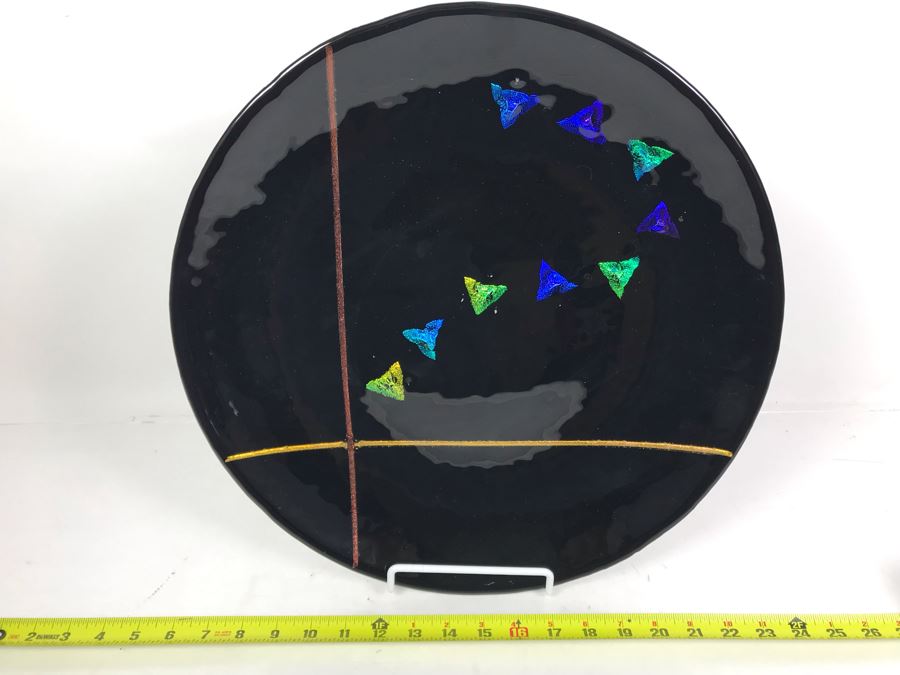 Original Art Glass Piece With Dichroic Glass By Dick Ditore: One Of San Diego's Prominent Contemporary Glass Artists 16R With Display Stand [Photo 4]